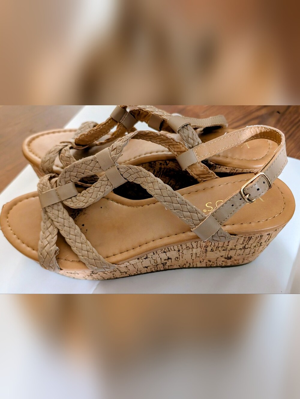 VENUS Tan Cork Wedge Sandals Size 9.5 Boho Summer Platform Like Ne